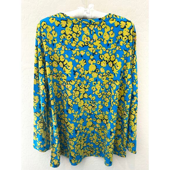 LOGO by LORI GOLDSTEIN | Floral Print Long Sleeve Top Blue Yellow | Size Large - Picture 5 of 8